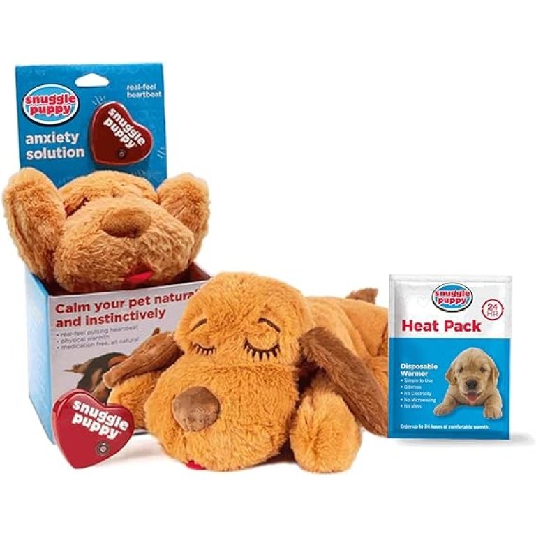 Snuggle Puppy, a canine anxiety relief toy, aids in behavioral training.