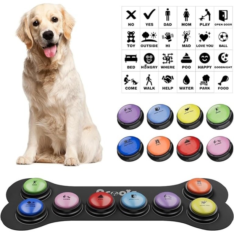 8 Talking Buttons for Dogs with Recordable Voice, Waterproof, Anti-Slip Mat.