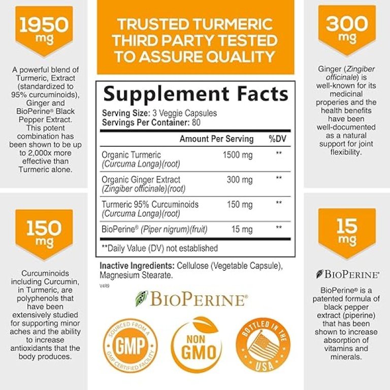 Turmeric Curcumin with BioPerine, Ginger, 1950mg, Joint Support, 240 Vegan Capsules.