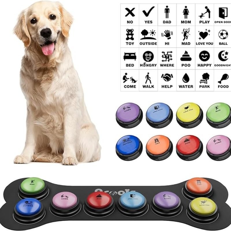 8 Talking Buttons for Dogs with Recordable Voice, Waterproof, Anti-Slip Mat.